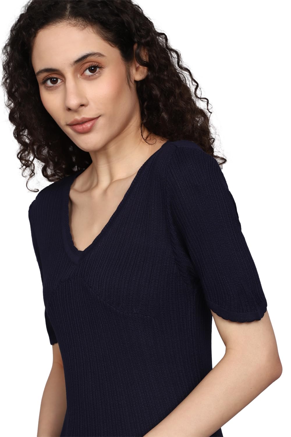 Allen Solly Women's Navy Plain Half Sleeve Casual Shirt