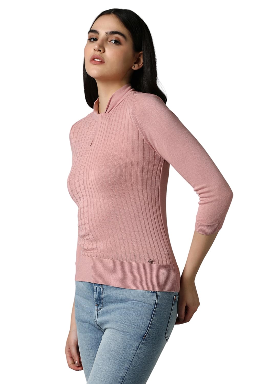 Allen Solly Women's Pink Plain 3/4 Sleeve Casual Shirt