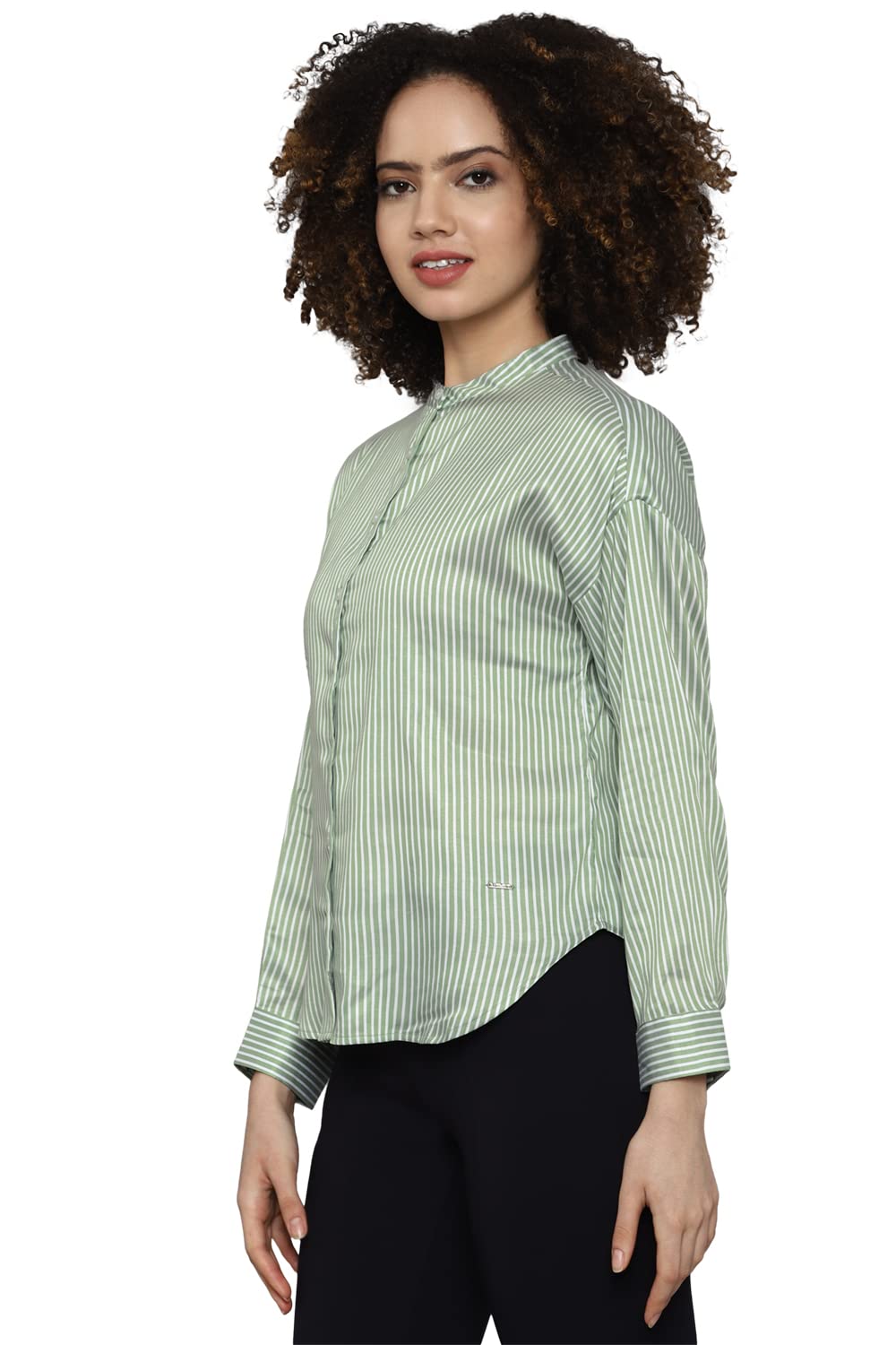 Allen Solly Women's Green Striped Long Sleeve Casual Shirt