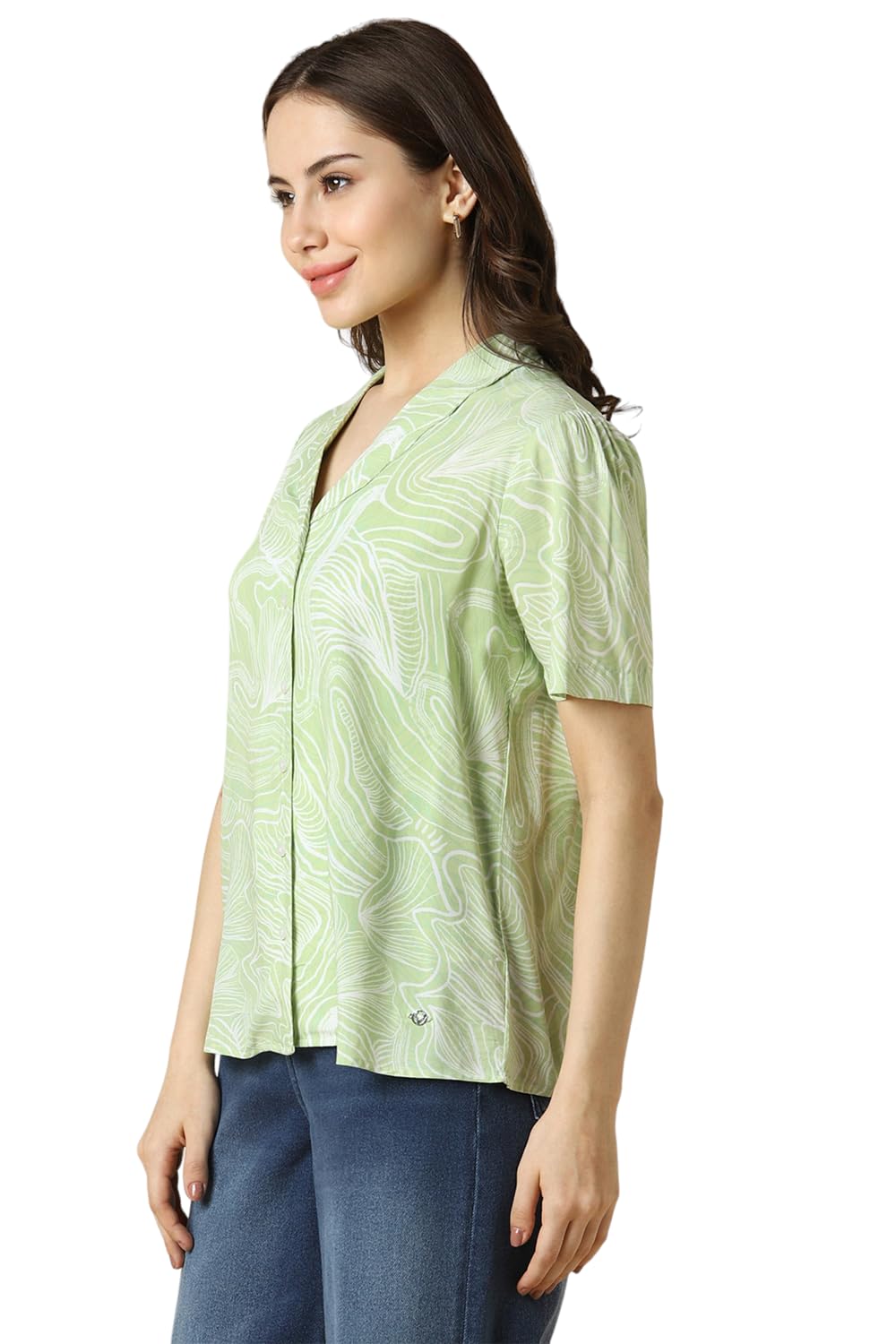 Allen Solly Women's Green Printed Half Sleeve Casual Shirt