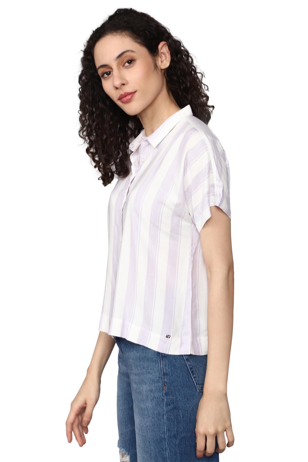 Allen Solly Women's White Striped Short Sleeve Casual Shirt