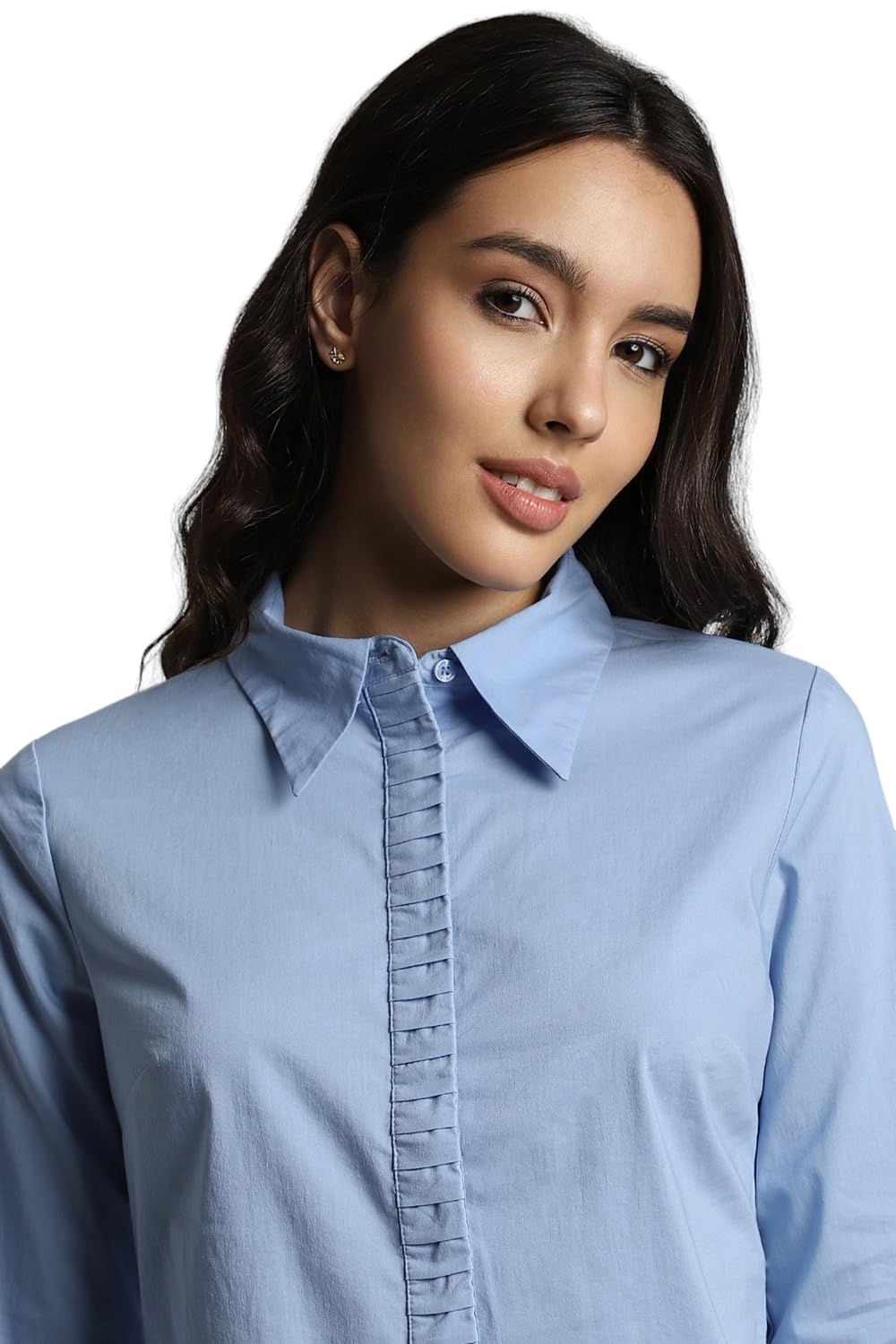 Allen Solly Women's Blue Plain Full Sleeve Formal Shirt