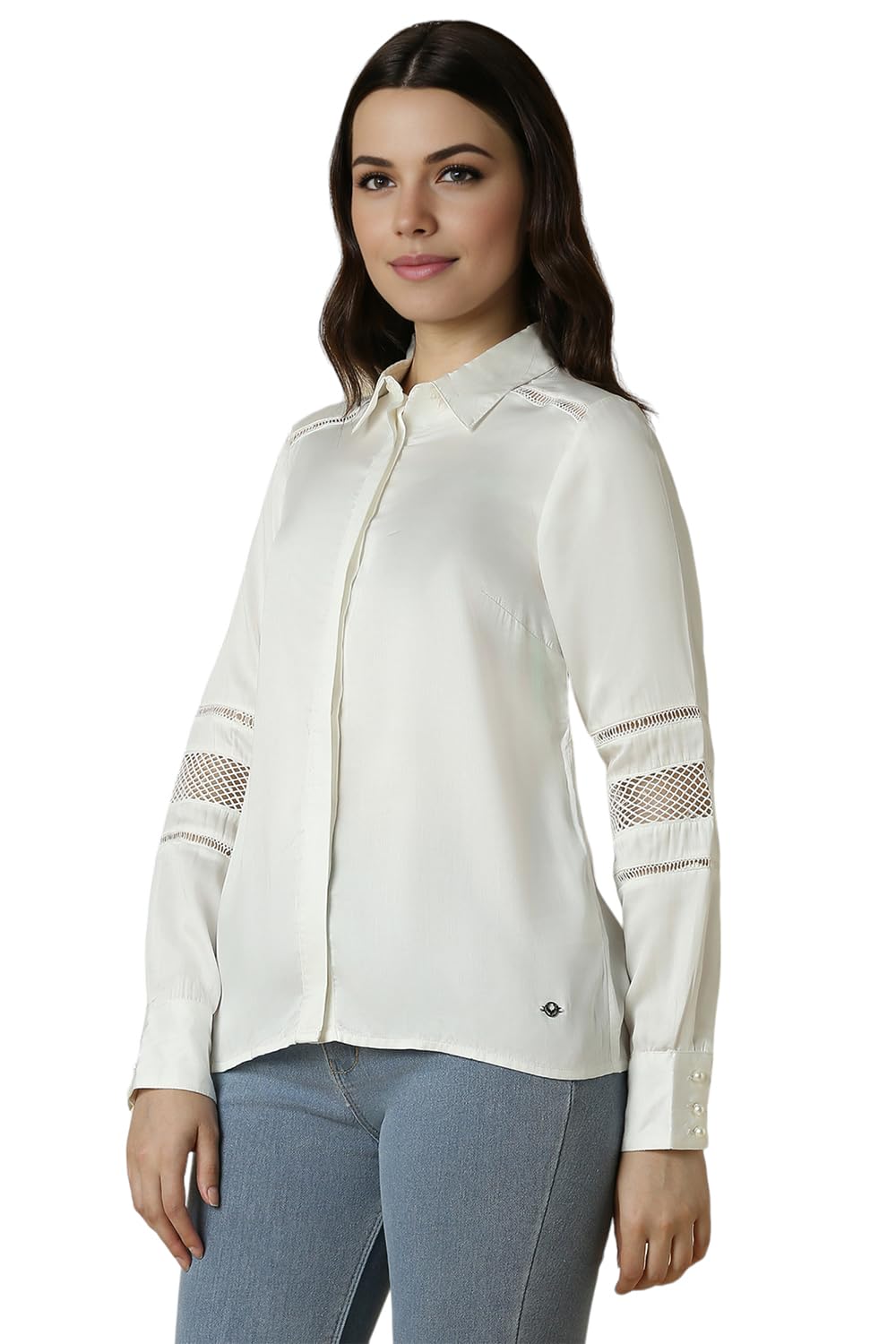 Allen Solly Women's White Plain Long Sleeve Casual Shirt