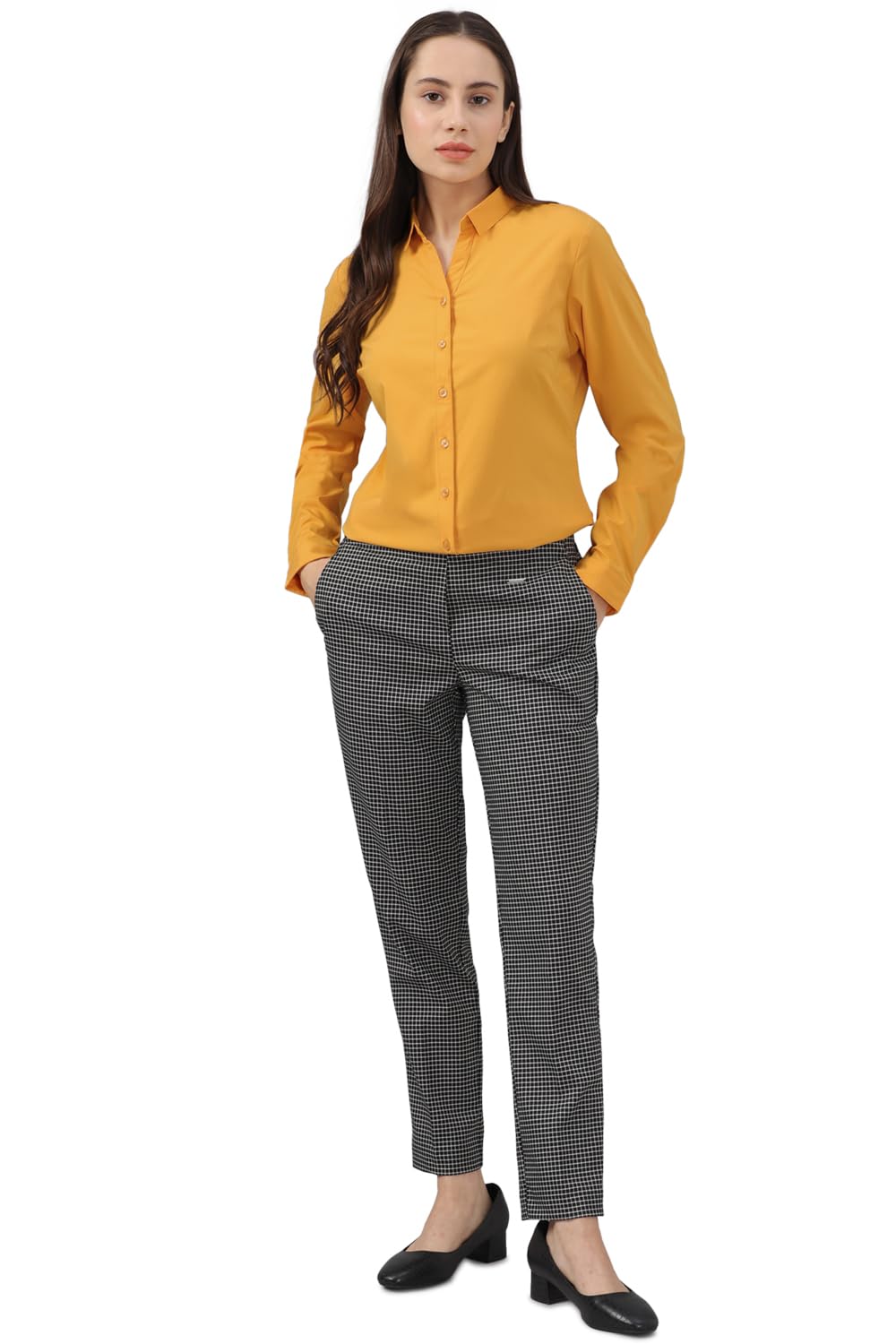 Allen Solly Women's Polyester Yellow Plain Long Sleeve Casual Shirt