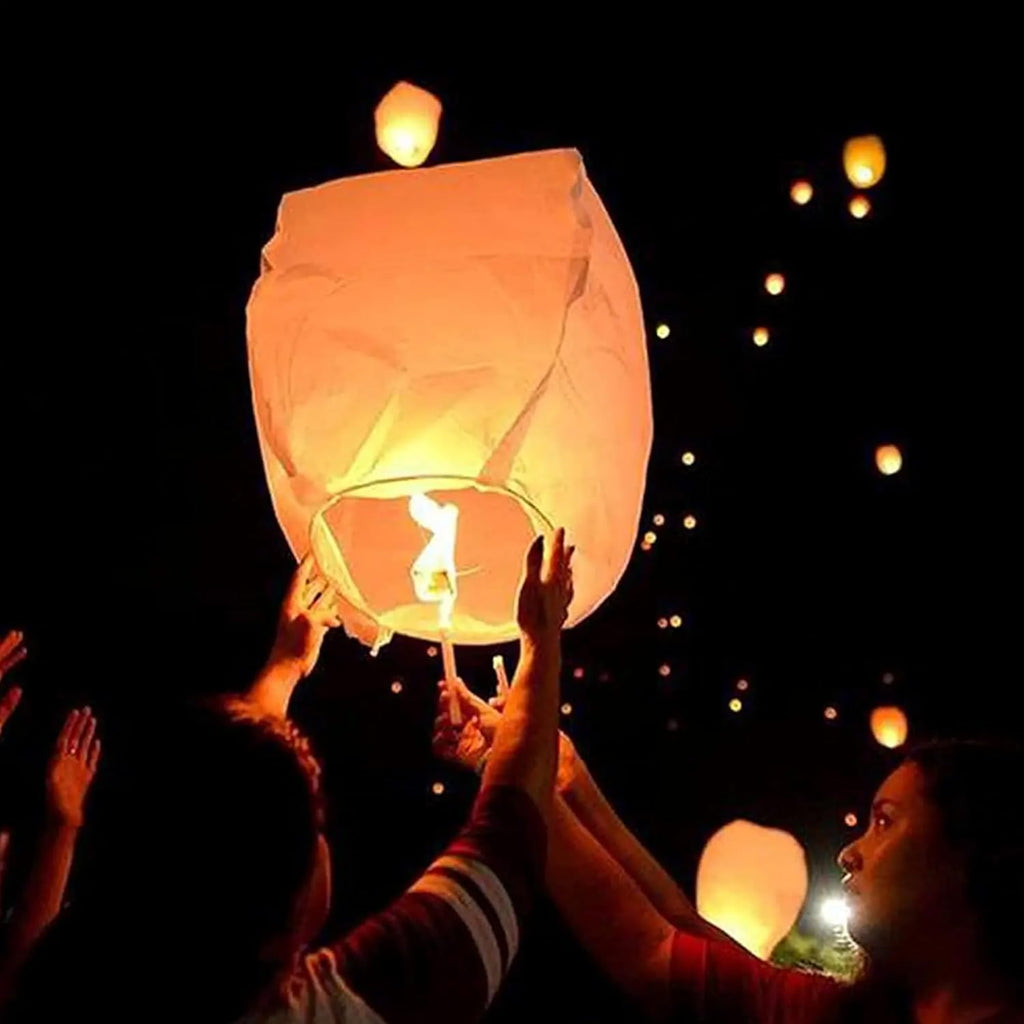FanXplore Paper Sky Lantern Assorted Colour Hot Air Balloon for Diwali/Marriage/Christmas/All Festival with Fuel Wax Candle for Birthday New Year (Pack of 5)