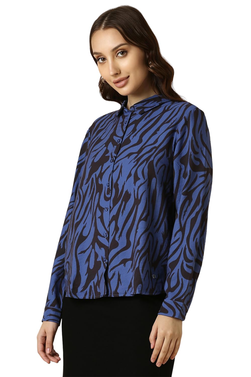 Allen Solly Women's Blue Printed Long Sleeve Formal Shirt