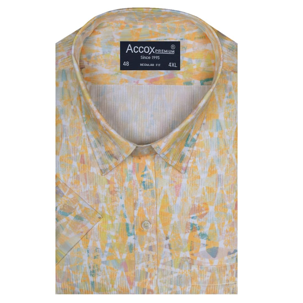 ACCOX Men's Breathable Plus Size Cotton Half Sleeves Regular Fit Printed Formal Shirt for Men (O_GCR356)