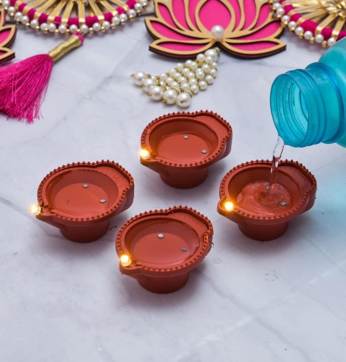 LUMINI 12 Pcs Water Sensor Diya Lights Electric Flameless & Smokeless LED Diyas | Eco-Friendly Led Diyas Candle Warm Ambient Lights for Home Decor, Diwali Festivals Decoration,Christmas,New Year(12)
