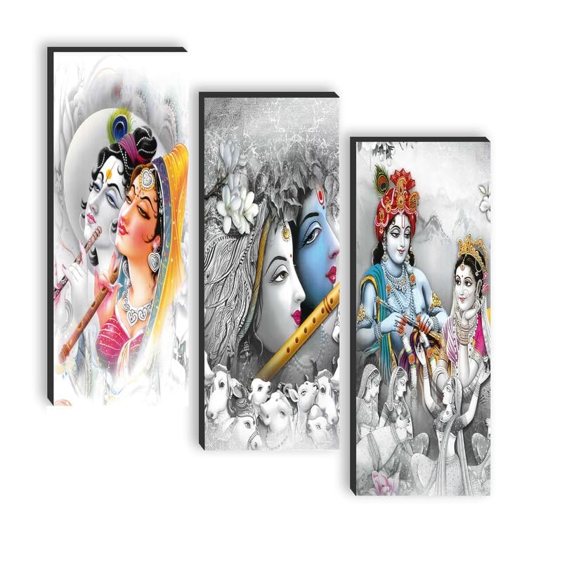 SAF paintings set of 3 Lord Radha krishna UV textured self adeshive wall painting for home decoration SANF-SJ194