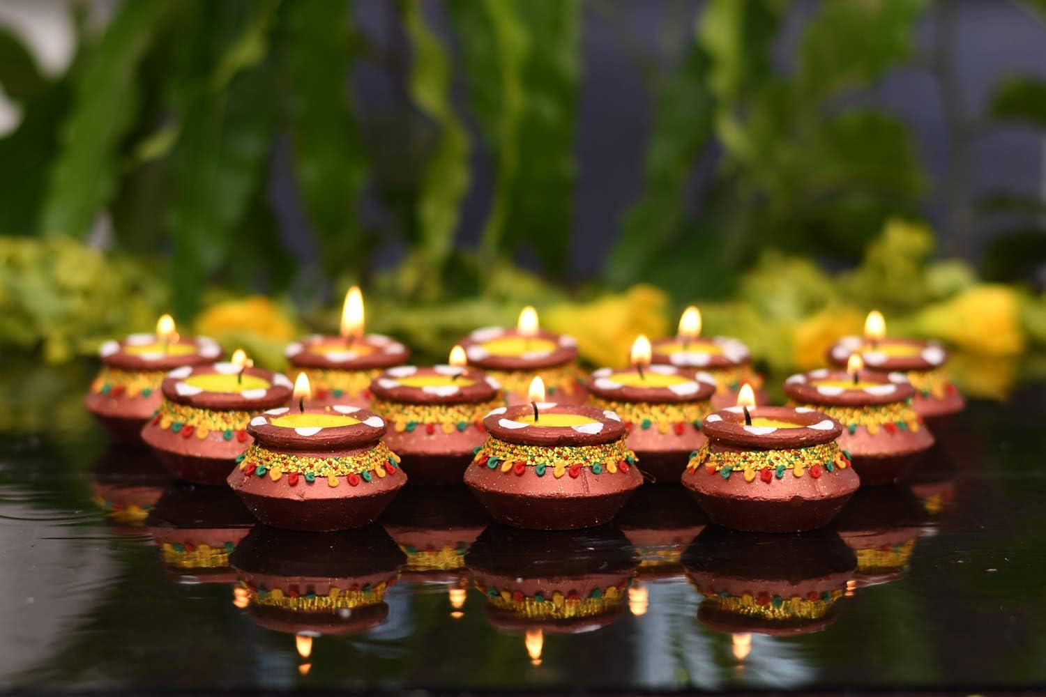 Collectible India 12 Diwali Diya Colorful Handmade Earthen Clay Handpainted Diyas for Diwali Pooja Festival Decoration Lights for Diwali Home Indoor Outdoor Decor Gift Box Packing (Set of 12)