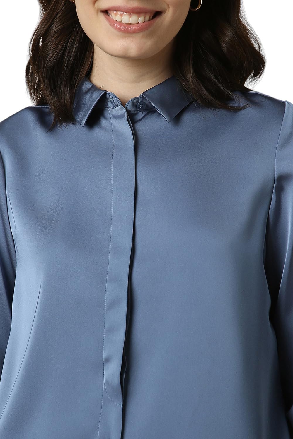 Allen Solly Women's Blue Plain Long Sleeve Casual Shirt