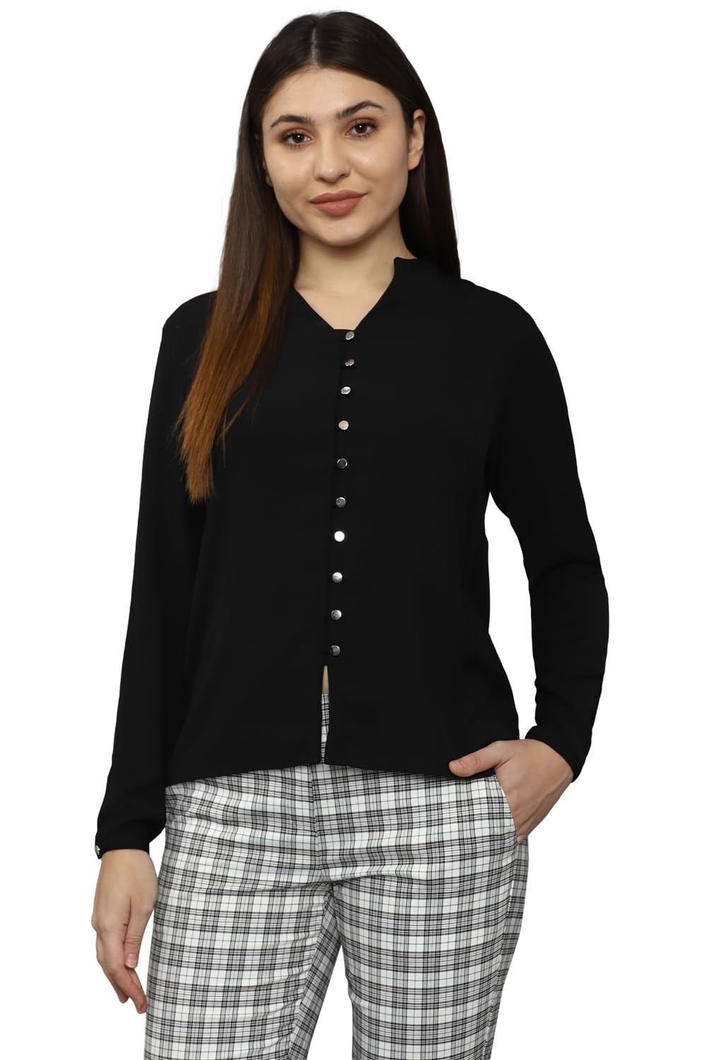 Allen Solly Women's Black Plain Long Sleeve Casual Shirt