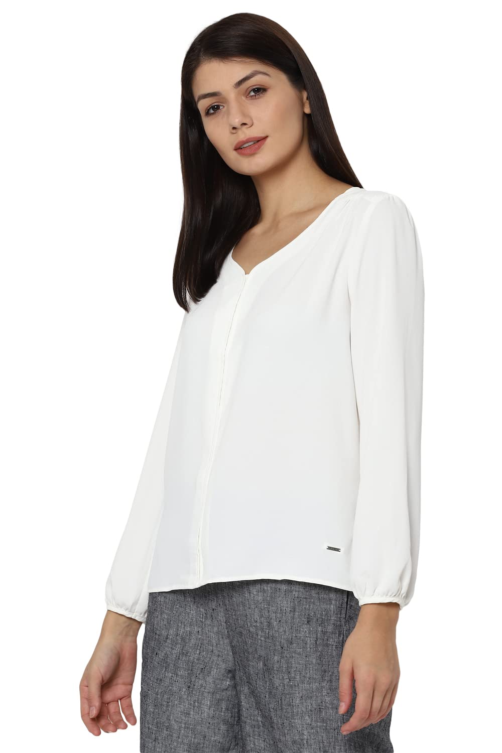 Allen Solly Women's Off White Plain Full Sleeve Blouse