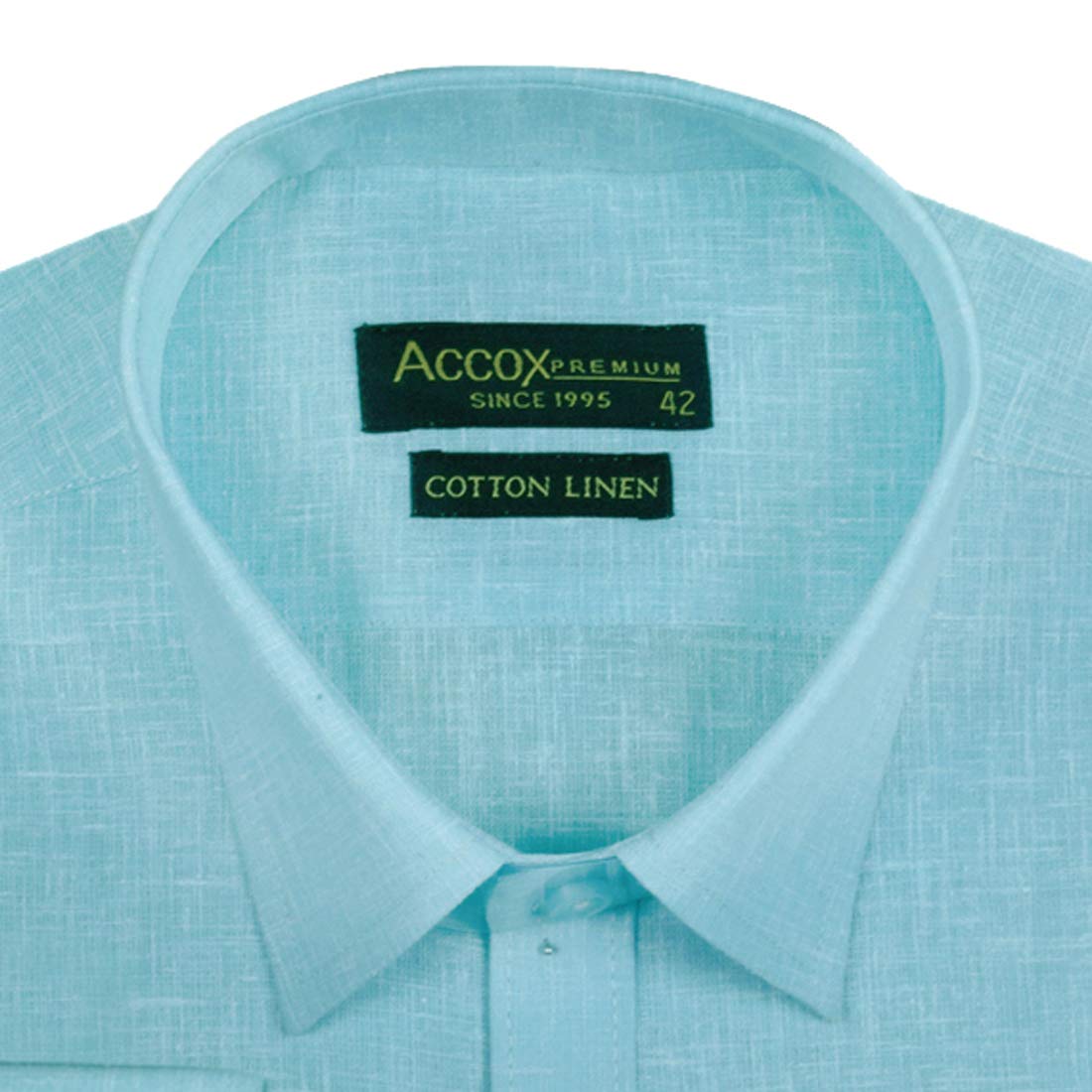 ACCOX Premium Breathable Cotton Linen Full Long Sleeves Plain Blue Regular Fit Formal Shirt for Men (S_GCR557)