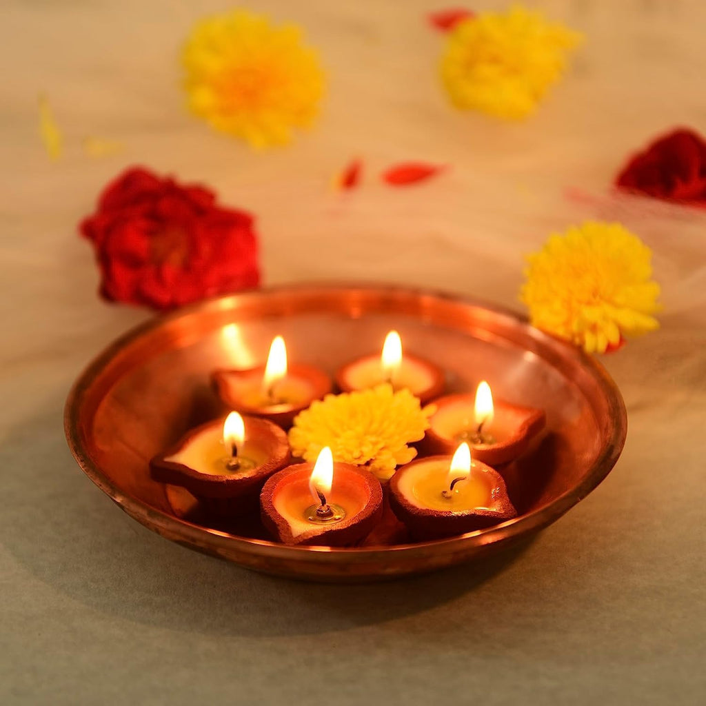 Welburn Veda&Co™ Pure Cow Ghee Diya for Puja - 30 Pieces, Upto 45 Minutes Burn Time, Ghee Blended Filled Clay Diya Batti, Ready to Use Diwali Diyas for Daily Pooja