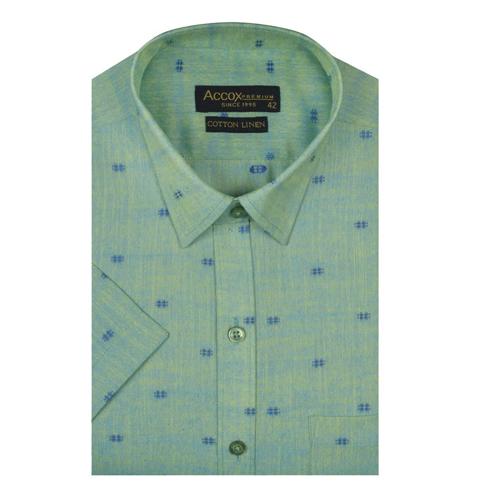 Accox Men's Cotton Linen Printed Formal Shirt (B098F8VJZV)