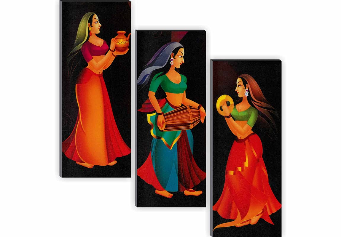SAF paintings Tribal 6MM MDF Framed Set of 3 Digital Reprint 15 inch x 18 inch Painting () SAFJ34 SAFJ34