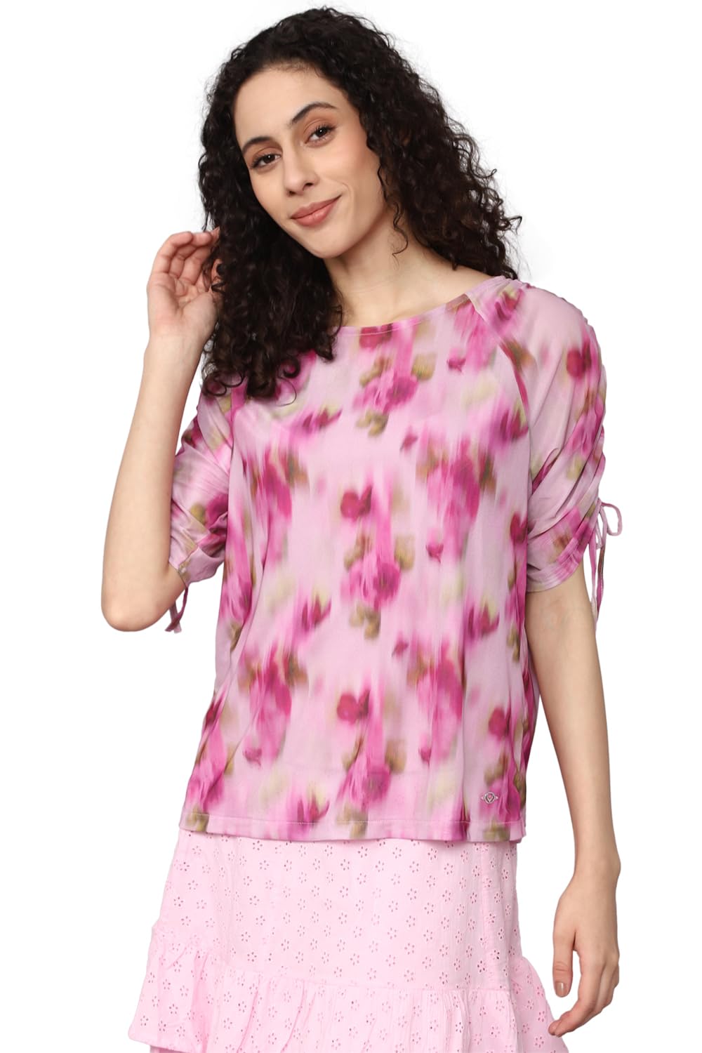 Allen Solly Women's Pink Printed Half Sleeve Casual Shirt