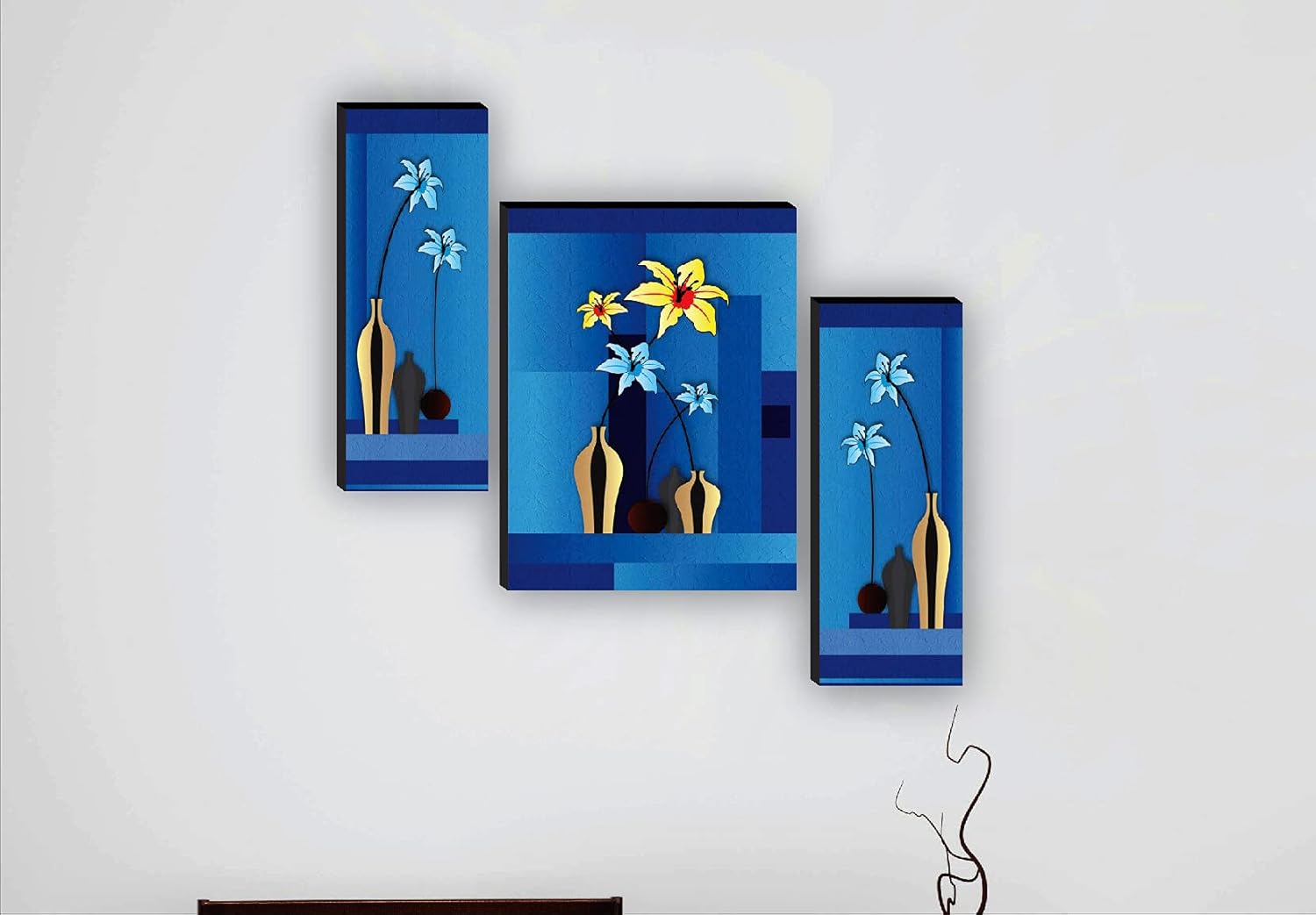 SAF paintings Set of 3 Flower Pot UV textured Paintings for living room with frame Painting 12 Inch X 18 Inch SAF-JMS65