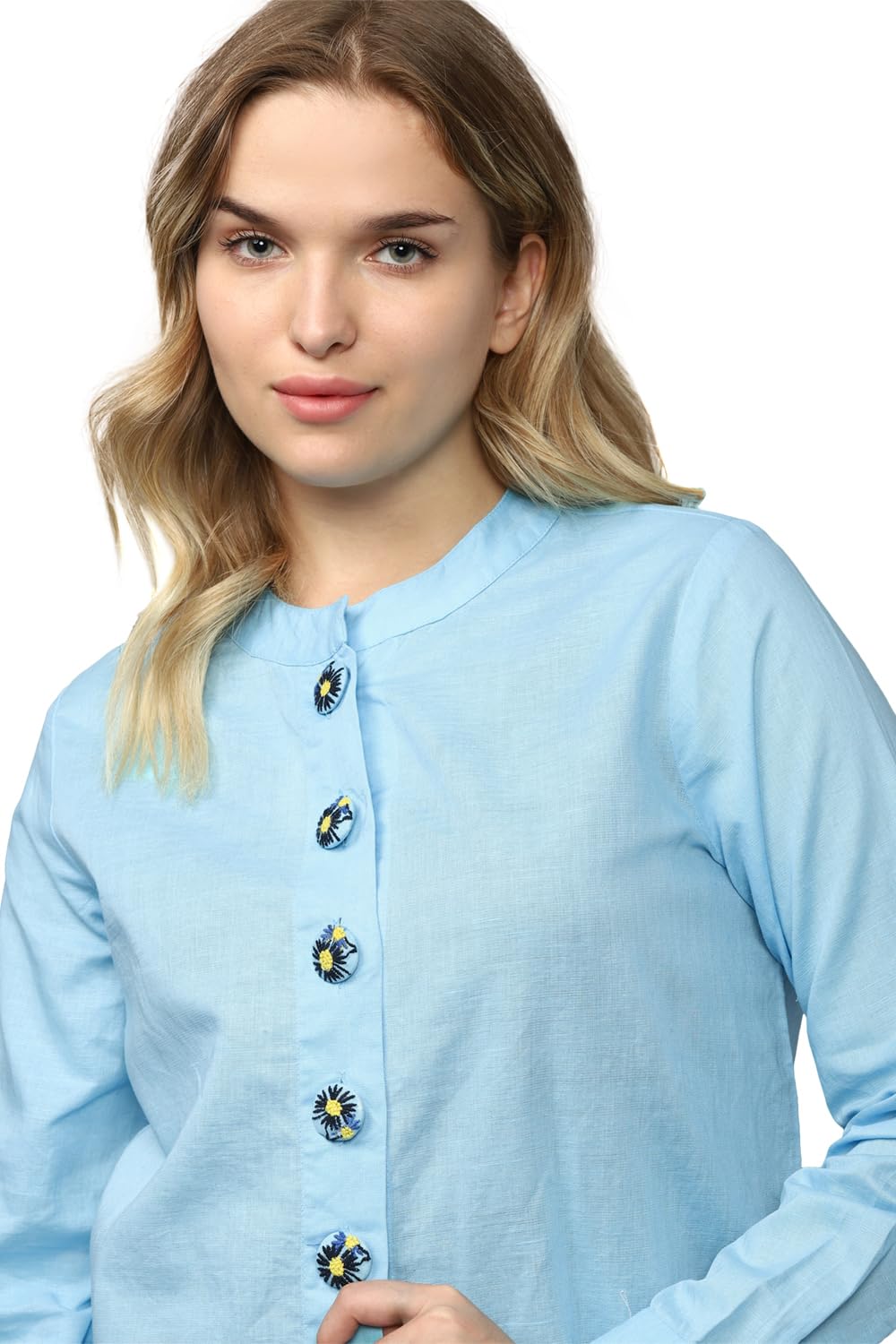 Allen Solly Women's Blue Plain Full Sleeve Casual Shirt