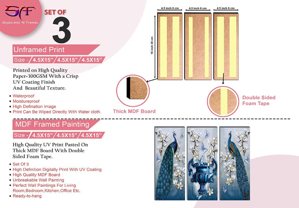 SAF paintings 6 MM MDF Peacock Designer Self Hanging Adhesive Digital Reprint 15 inch x 18 inch Painting SANFJ94-Multicolour