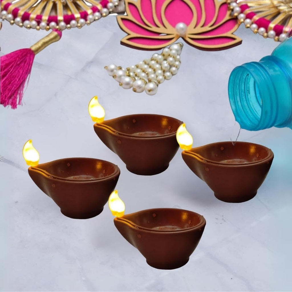 Aster Water Sensor LED Light Diyas / Deepak ( Pack of 12 ) / Flameless & Smokeless Warm Ambient Tea Light Candles for Diwali , New Year Home / Mandir Decoration ( Brown )