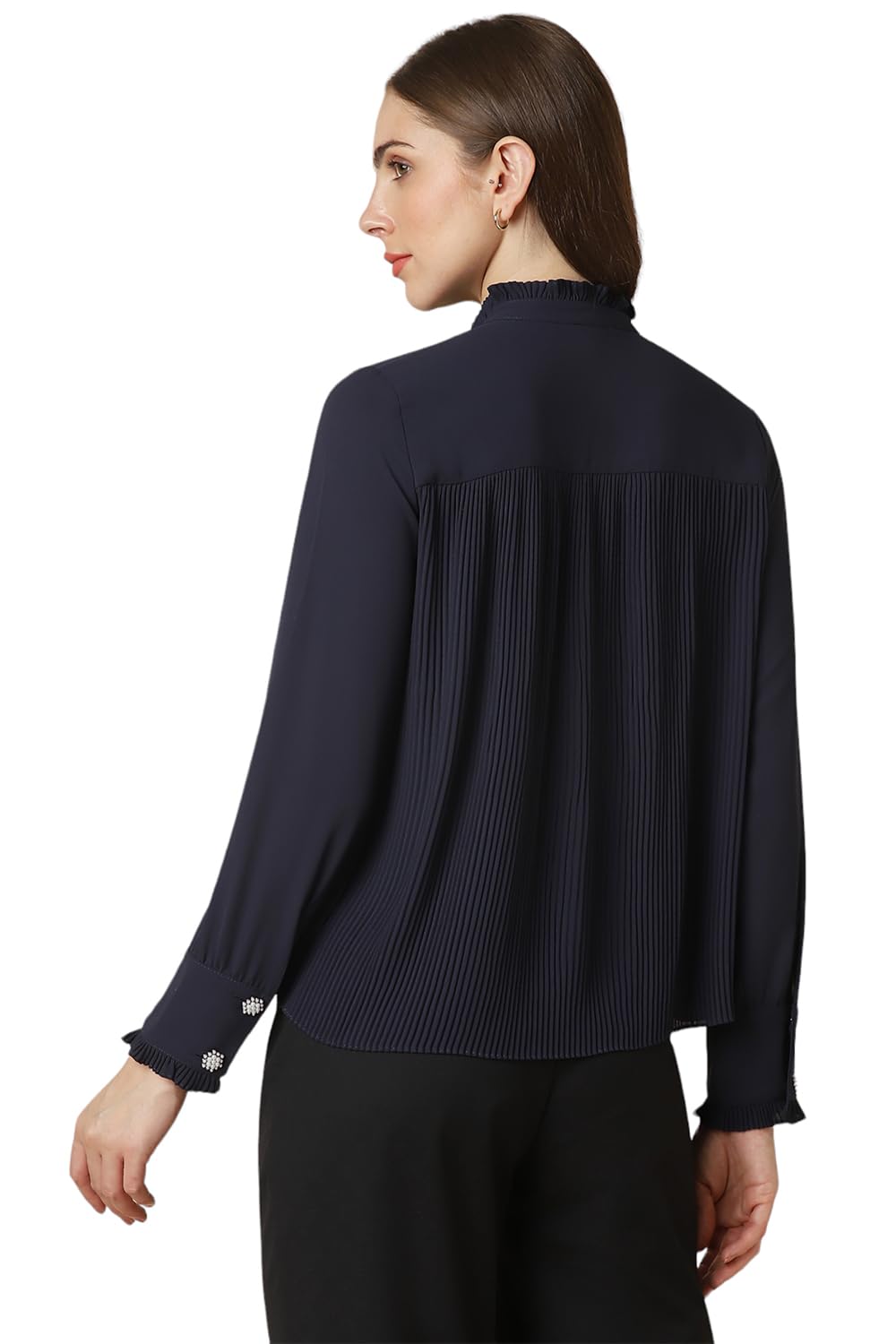 Allen Solly Women's Navy Plain Full Sleeve Formal Shirt