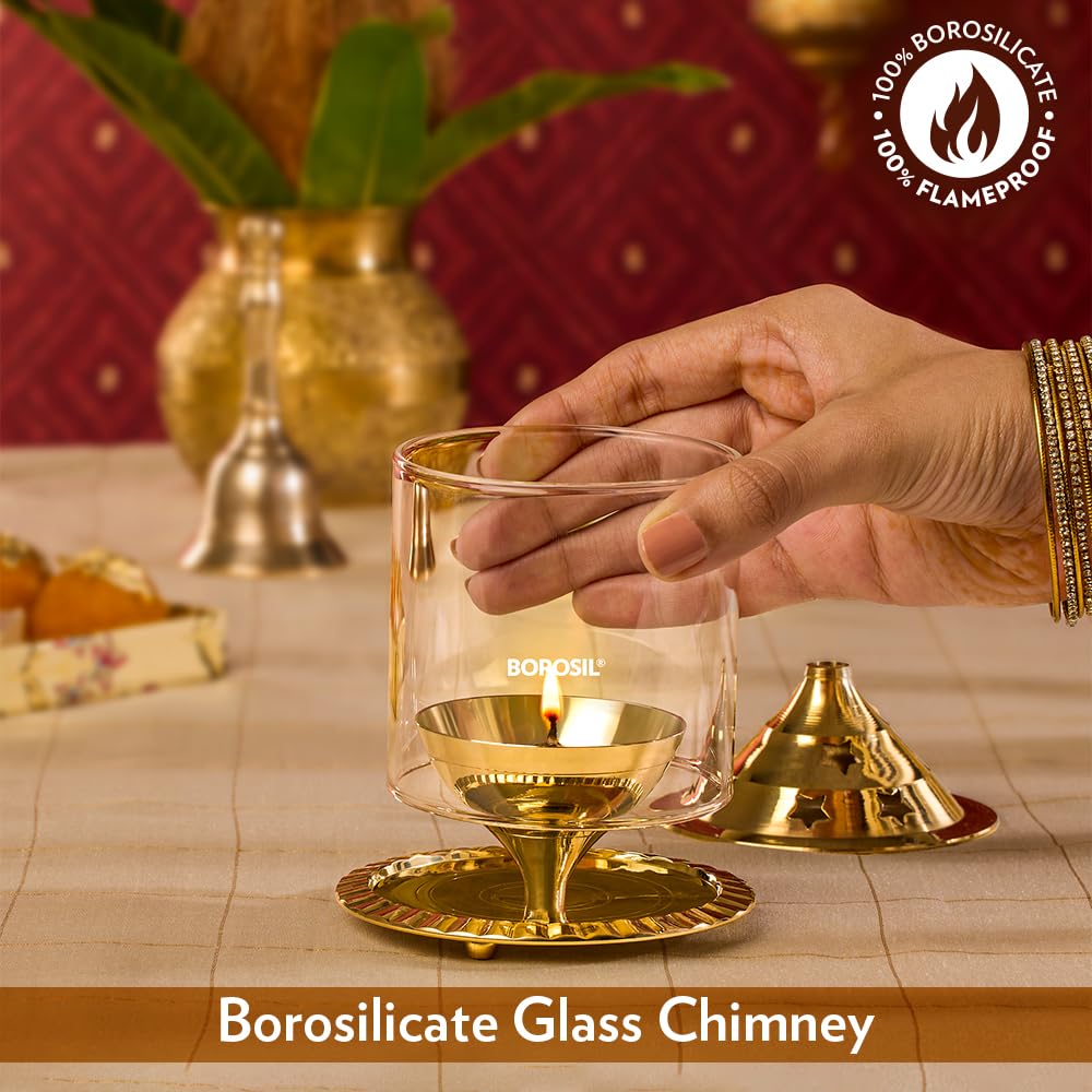 Borosil Akhand Diya (Medium, Brass) (HDADBTRD100)