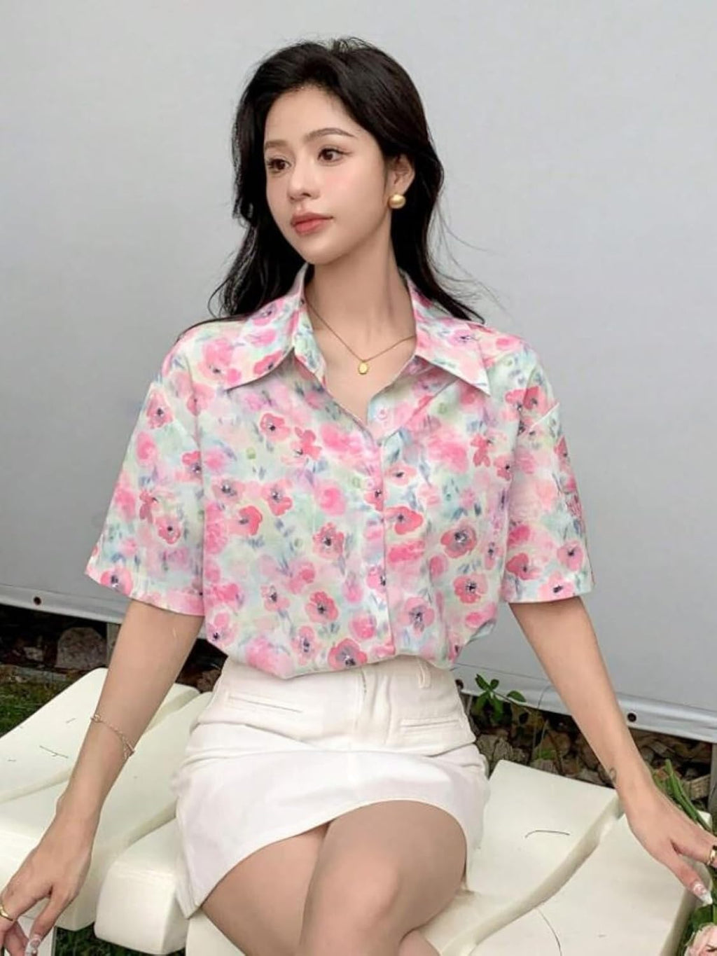 GRECIILOOKS Printed Regular Fit Shirt Korean Western Tops for Women Stylish