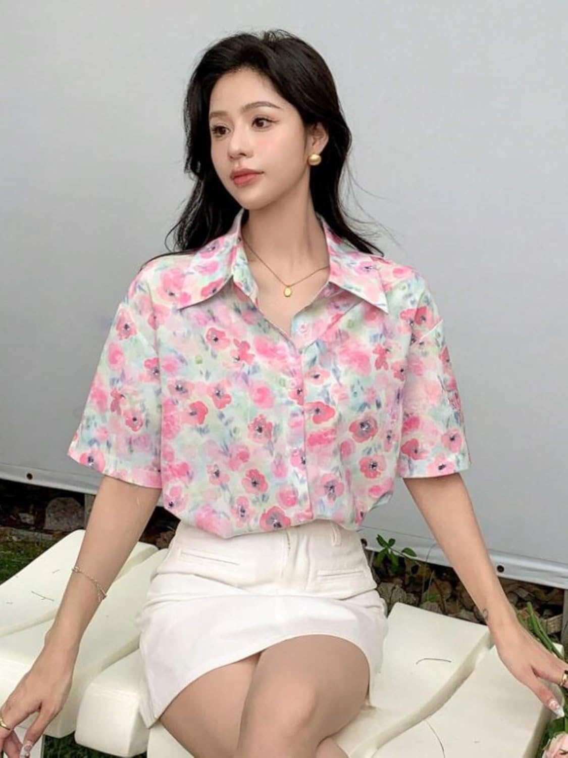 GRECIILOOKS Printed Regular Fit Shirt Korean Western Tops for Women Stylish
