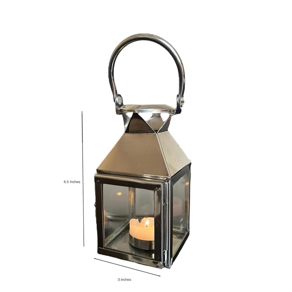 NK HOME DECORS Stainless Steel Silver Tea Light Candle Holder Lantern for Home Decor Wedding Centerpiece Dinning Table and Diwali Decortaions
