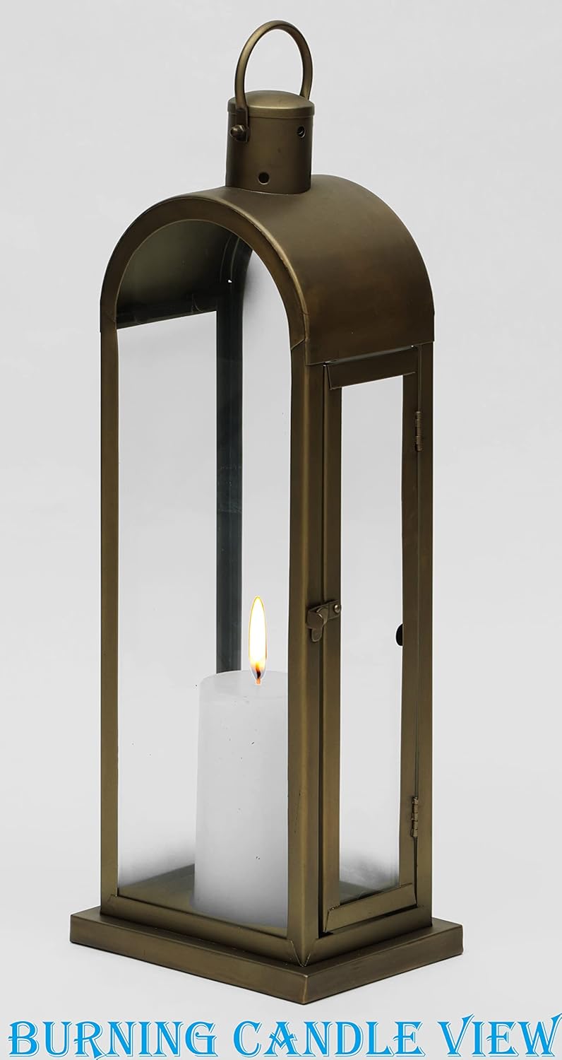 OPAXA LIVING - Antique Dome Metal Candle Lantern Handcrafted Premium Home Decor Lantern, Diwali Candle Holder (Large) (20x15x55 CM)