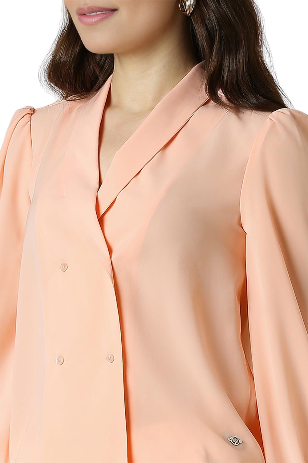 Allen Solly Women's Polyester Peach Plain Long Sleeve Blouse