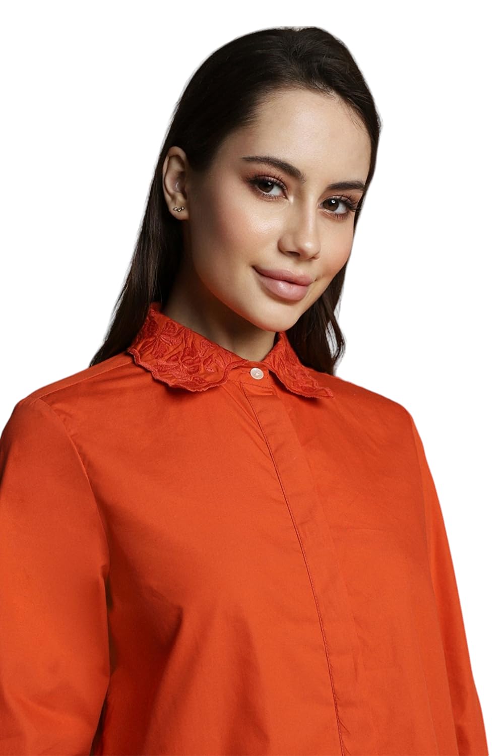 Allen Solly Women's Red Plain Long Sleeve Formal Shirt