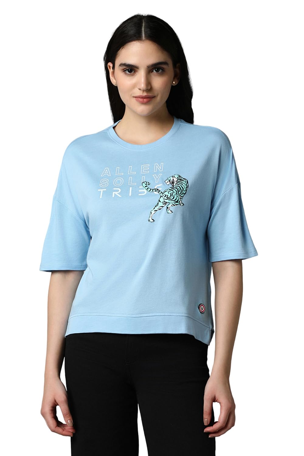 Allen Solly Women's Blue Printed 3/4 Sleeve T-Shirt