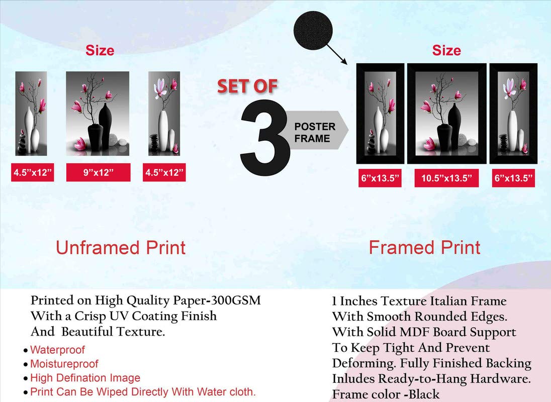 SAF paintings Set of 3 Flower Pot UV Textured Floral Design Home Decorative Gift Item Frame Painting 6 Inch X 13.5 Inch, 10.5 Inch X 13.5 Inch, 6 Inch X 13.5 Inch SANFS31370