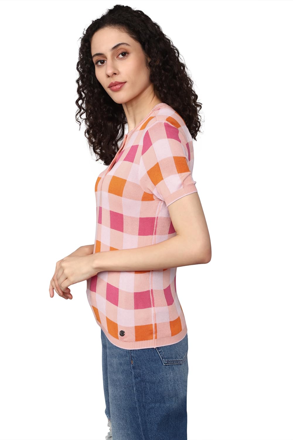Allen Solly Women's Multicolour Checkered Short Sleeve Casual Shirt