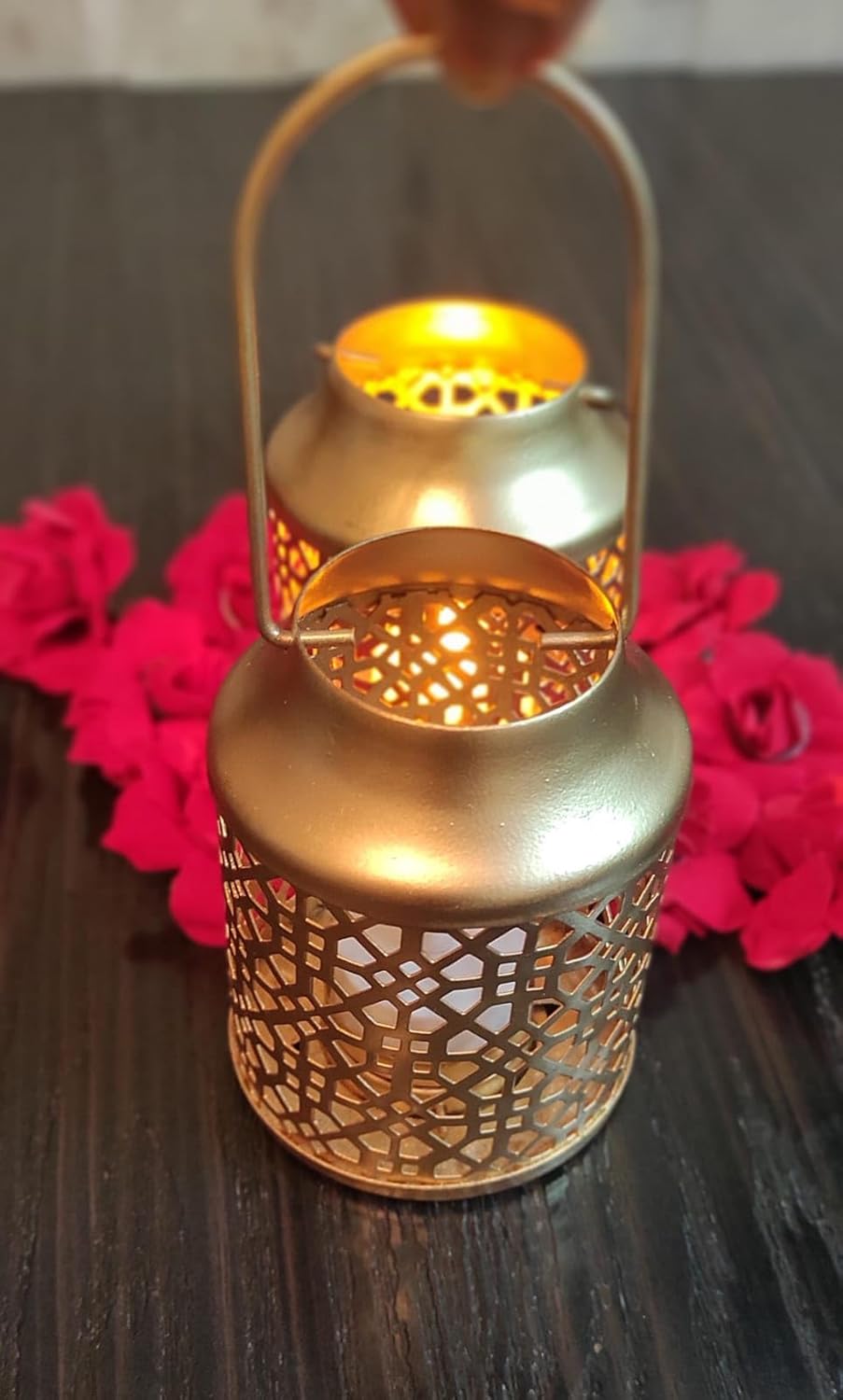 Prisma Collections Metal Hanging Lantern Tea Light Candle Holder,Centerpiece Diwali decoartion Gift Items lamp (Pack of 2)