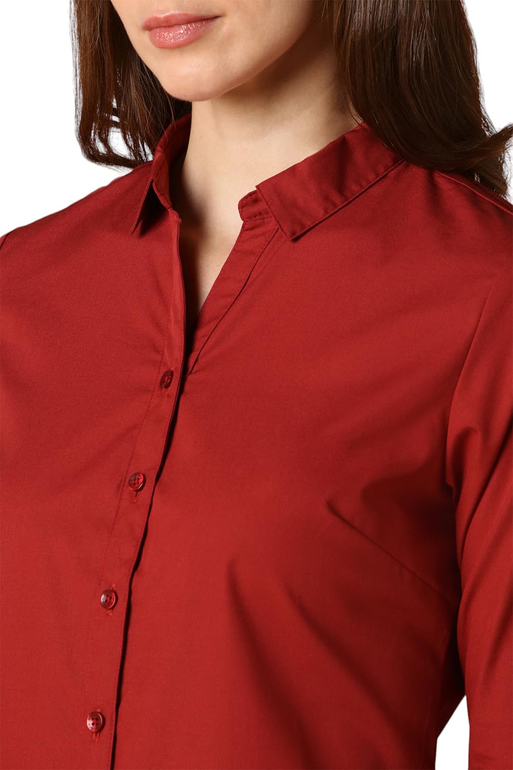 Allen Solly Women's Cotton Maroon Plain Full Sleeve Formal Shirt