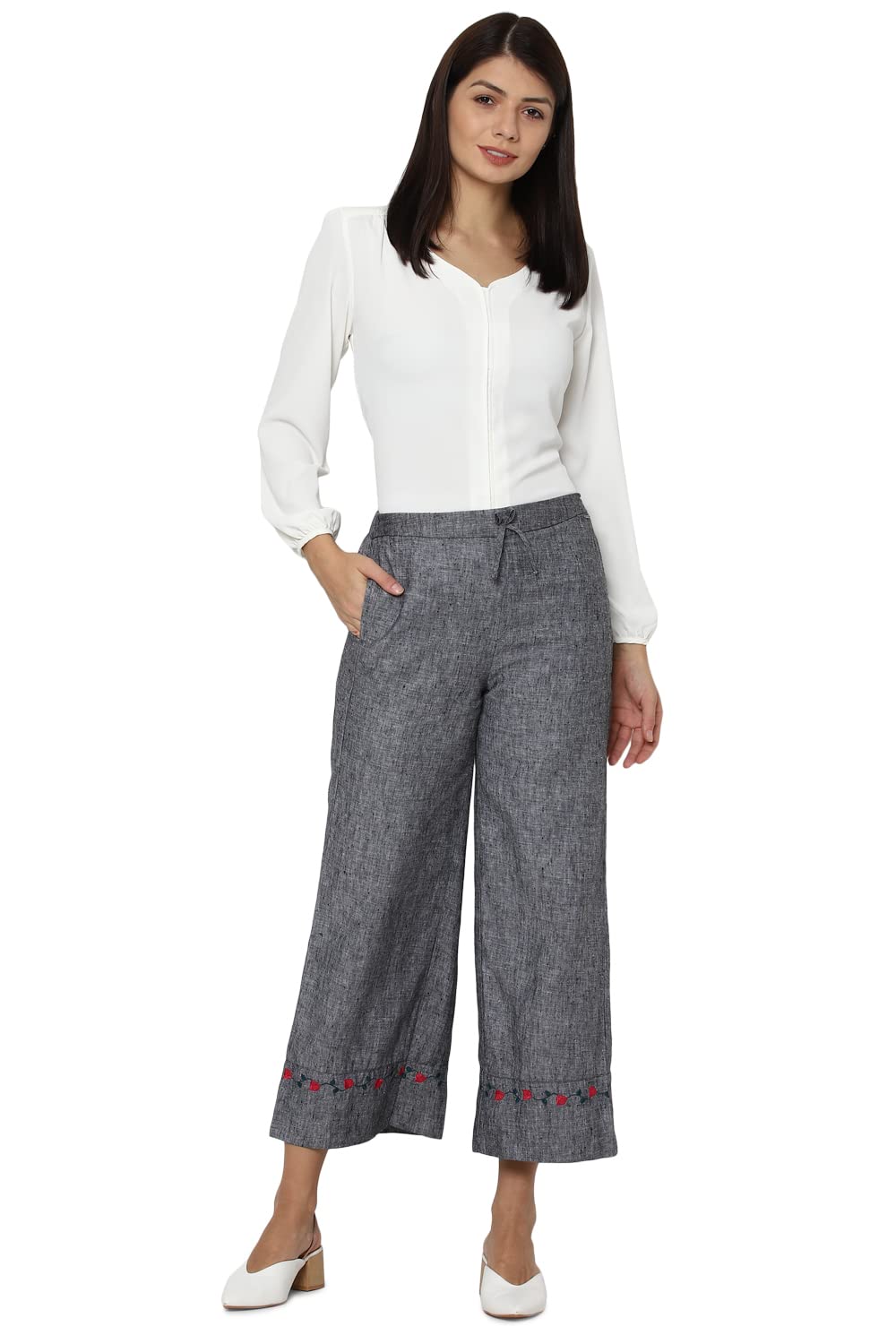 Allen Solly Women's Off White Plain Full Sleeve Blouse