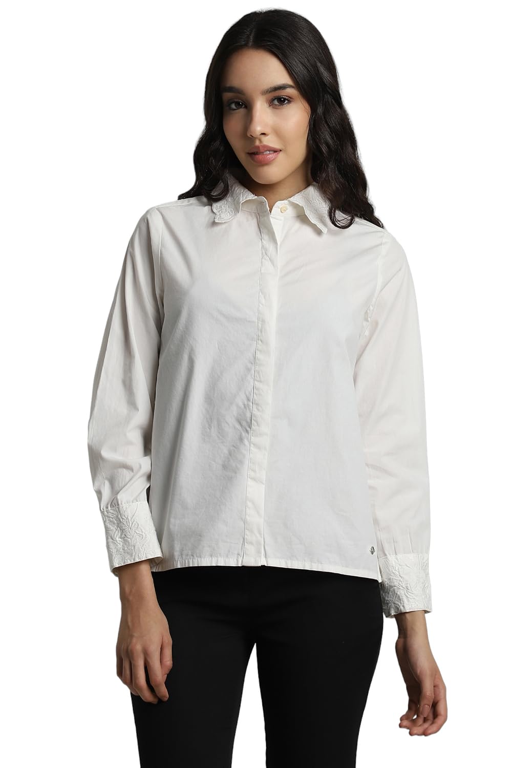Allen Solly Women's White Plain Long Sleeve Casual Shirt