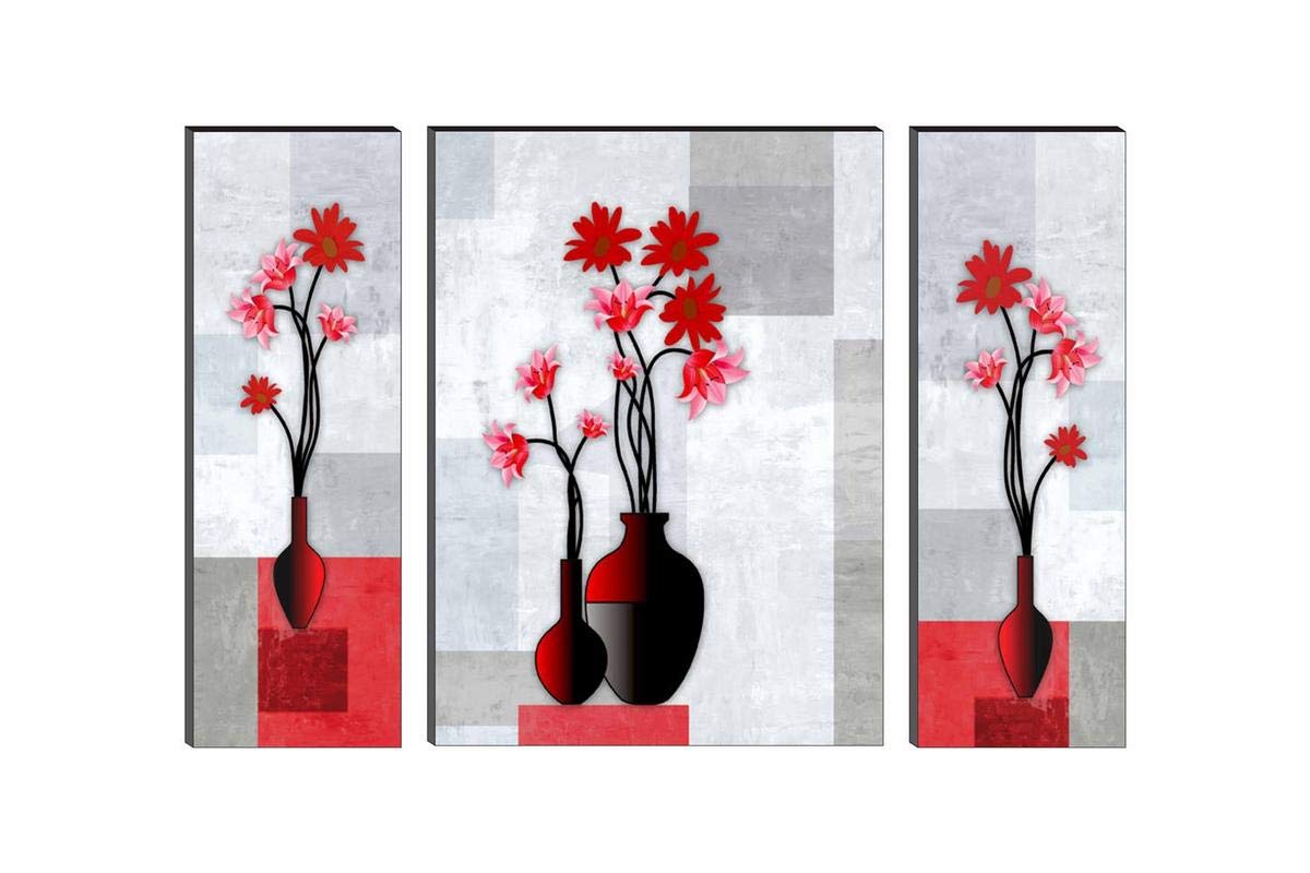 SAF paintings UV Textured Flower Print Framed Painting Set of 3 for Home Decoration (Synthetic, 12 inch x 18 inch, Set of 3) SANFJMA62