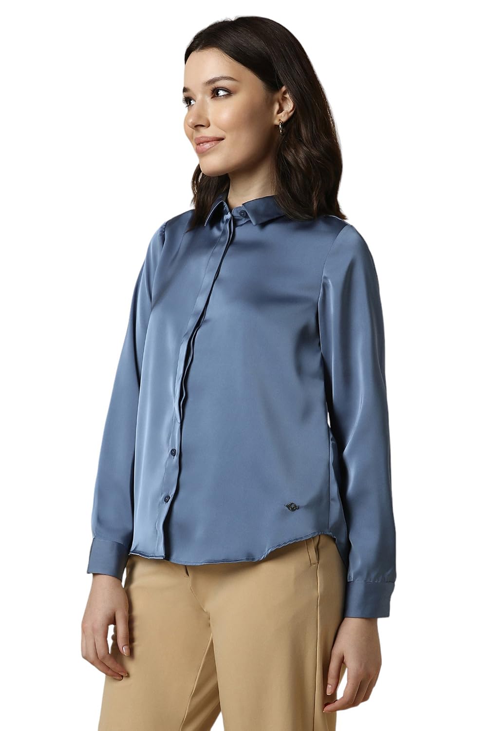 Allen Solly Women's Blue Plain Long Sleeve Casual Shirt