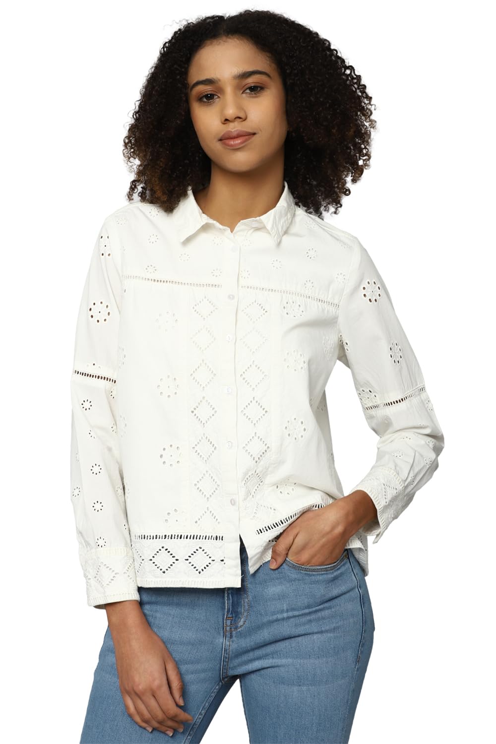 Allen Solly Women's Cotton WHITE Plain Long Sleeve Casual Shirt