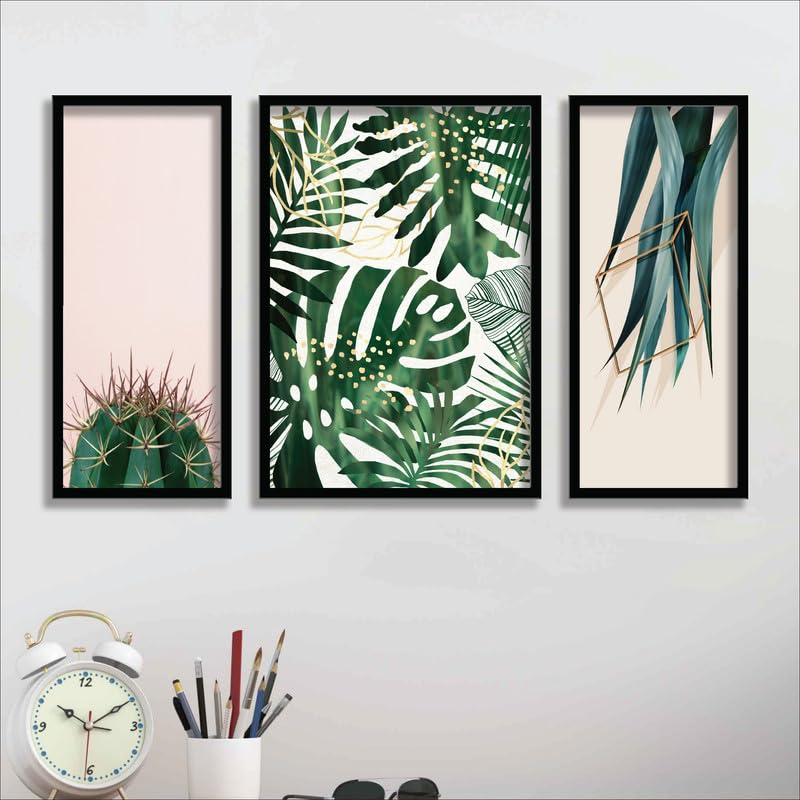 SAF paintings Tropical Leaves Modern Art Black frame painting for Wall Decoration SA-SANFS33512
