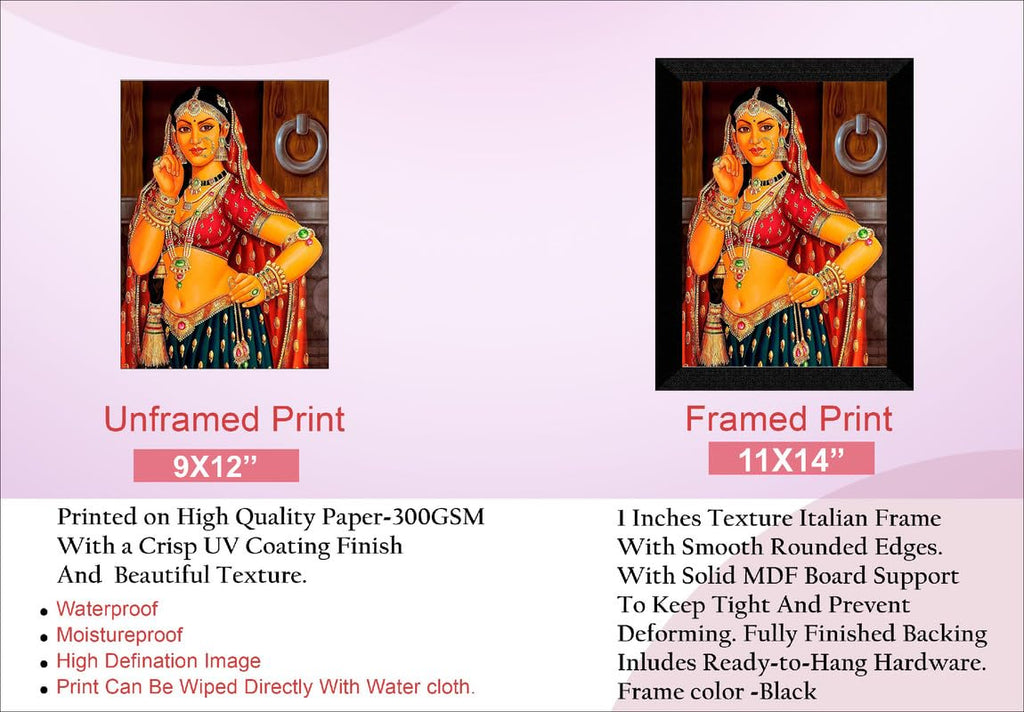 SAF paintings Traditional Rajasthani Woman Black frame painting for Wall Decoration SA-SANFK33305