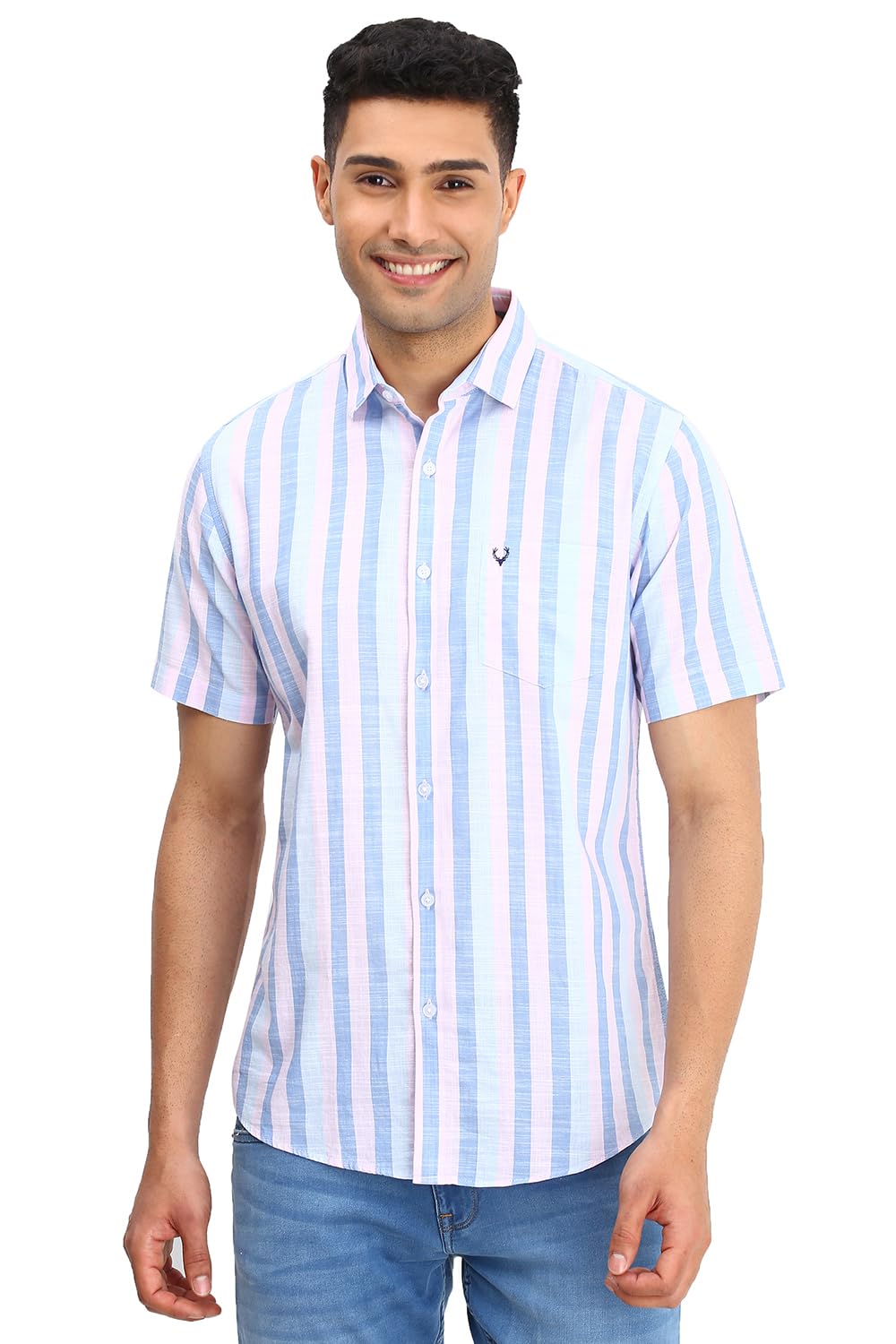Allen Solly Men Blue Slim Fit Stripe Half Sleeves Casual Shirts