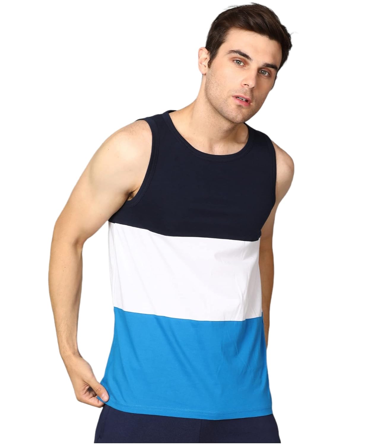 Alan Jones Clothing Men's Cotton Colorblocked Sleeveless Regular Fit T-Shirt-1