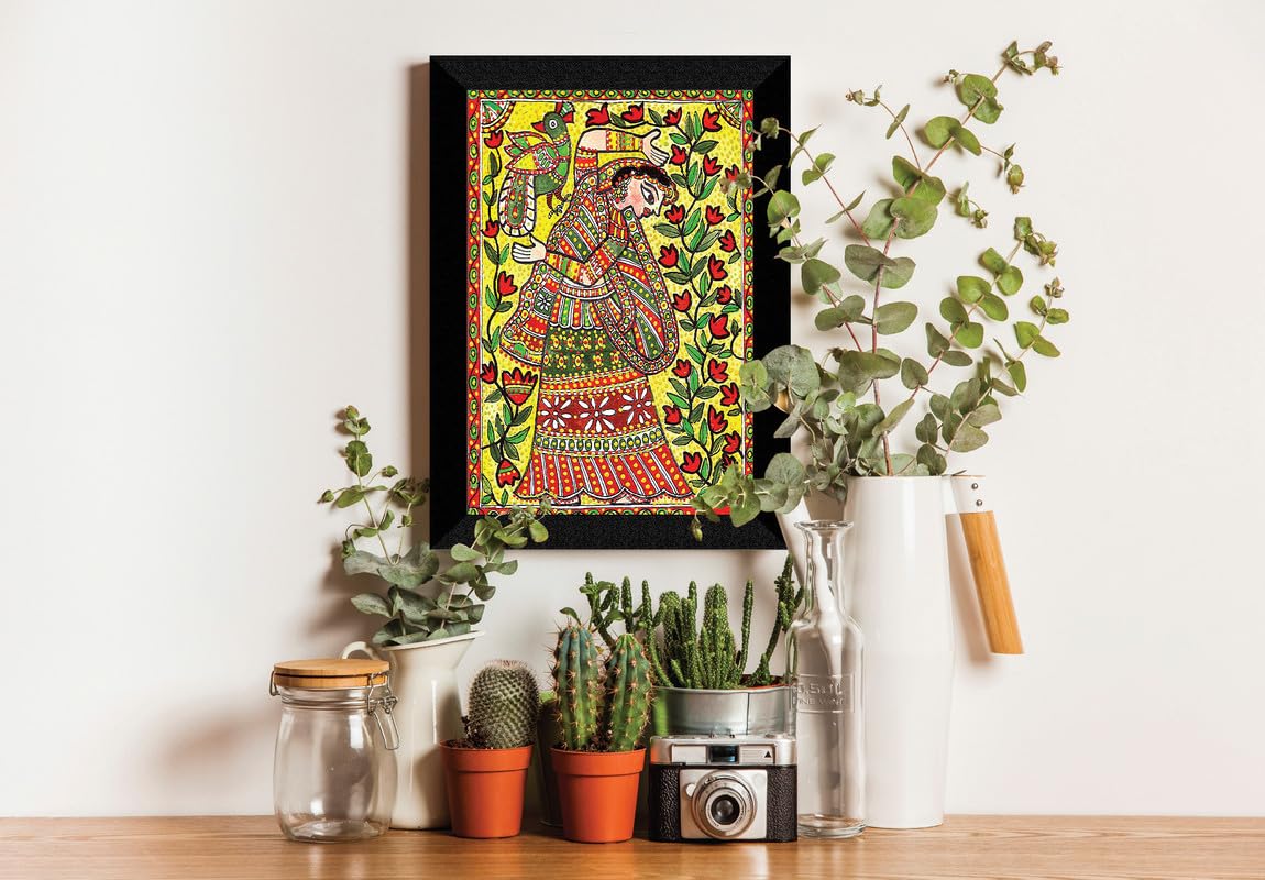 SAF Wood Paintings Madhubani Traditional Black Frame Painting For Wall Decoration,Home And Office Ol-Sanfk33251