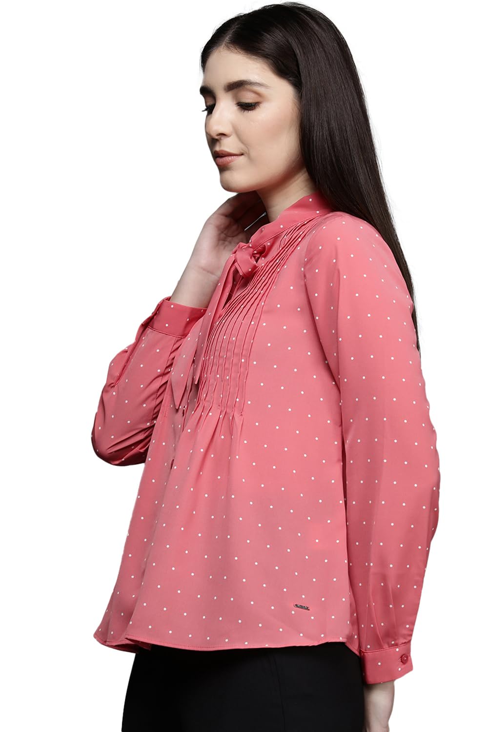 Allen Solly Women's Peach Plain Full Sleeve Casual Shirt